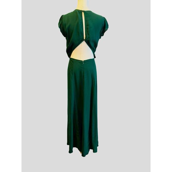 Reformation Emerald Green Gavin Maxi Dress Size 6 Cap Sleeve High Slit Open Back - Picture 7 of 14